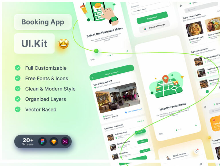 Free Restaurant Booking App UI Kit