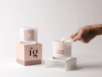 Candles with Box Free PSD Mockup