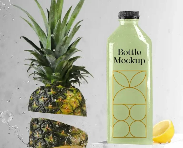 Free Bottle with Ananas Mockup