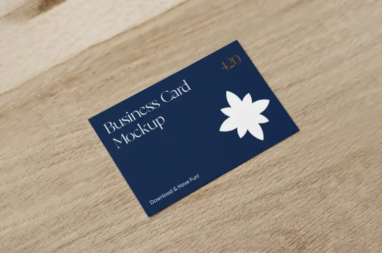 Free Business Card on Wood PSD Mockup