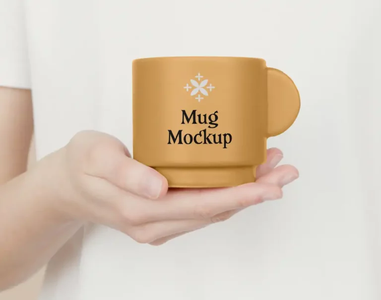 Free Hand Holding Ceramic Mug Mockup
