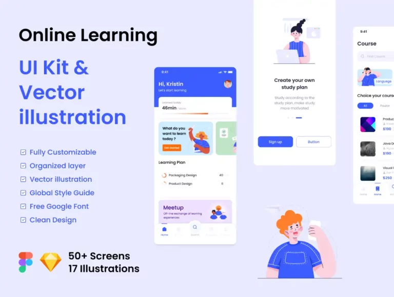 Free Online Learning App UI Kit