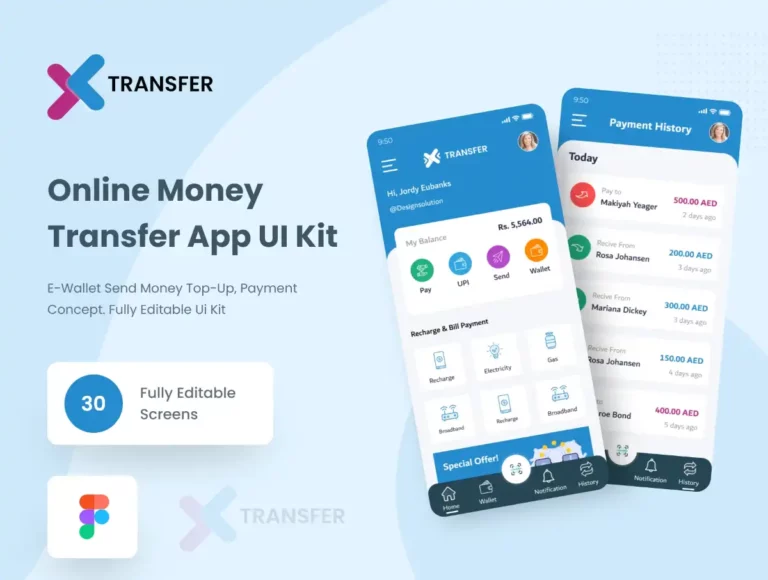 Free Transfer Wallet App UI Kit