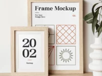 Free Wood Frames on Table Mockup