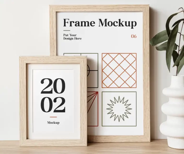 Free Wood Frames on Table Mockup
