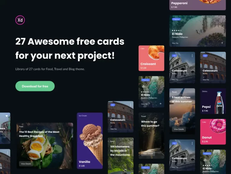 27 Free UI Cards for Adobe XD