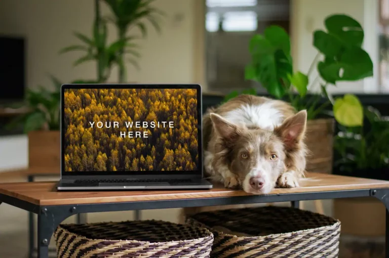 Free MacBook with Dog Mockup