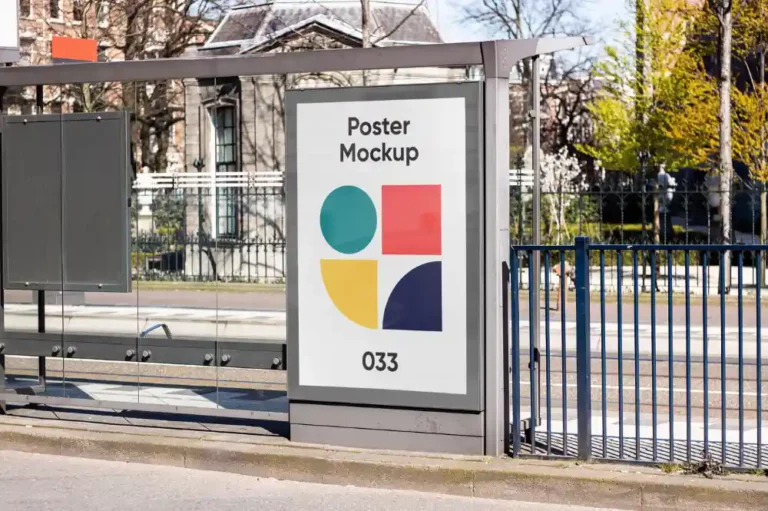 Free Poster on Bus Stop Mockup