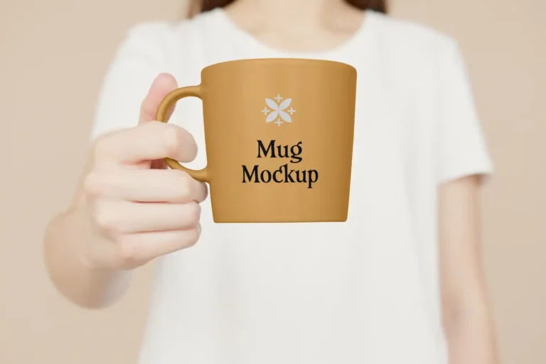 Free Women Holding Big Mug Mockup