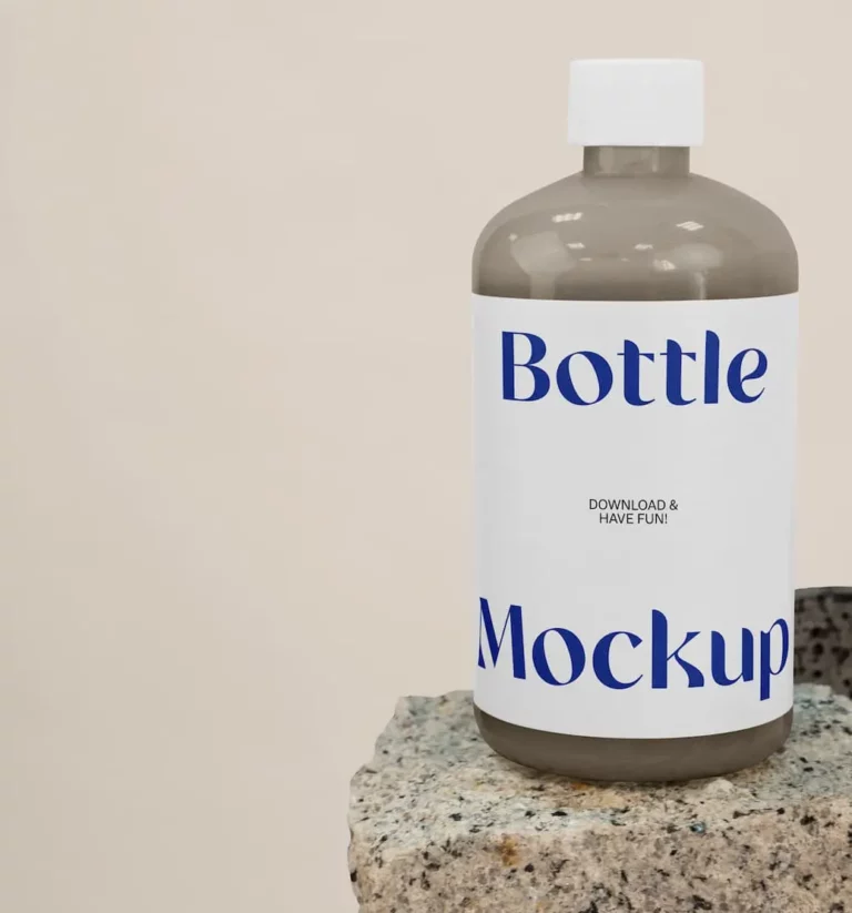 Free Bottle on Stone PSD Mockup