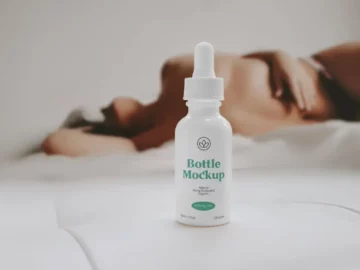 Free Cosmetic Bottle with Women Mockup