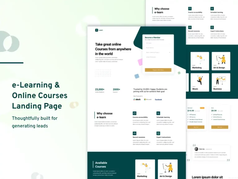 Free E-Learning Landing Page UI Kit